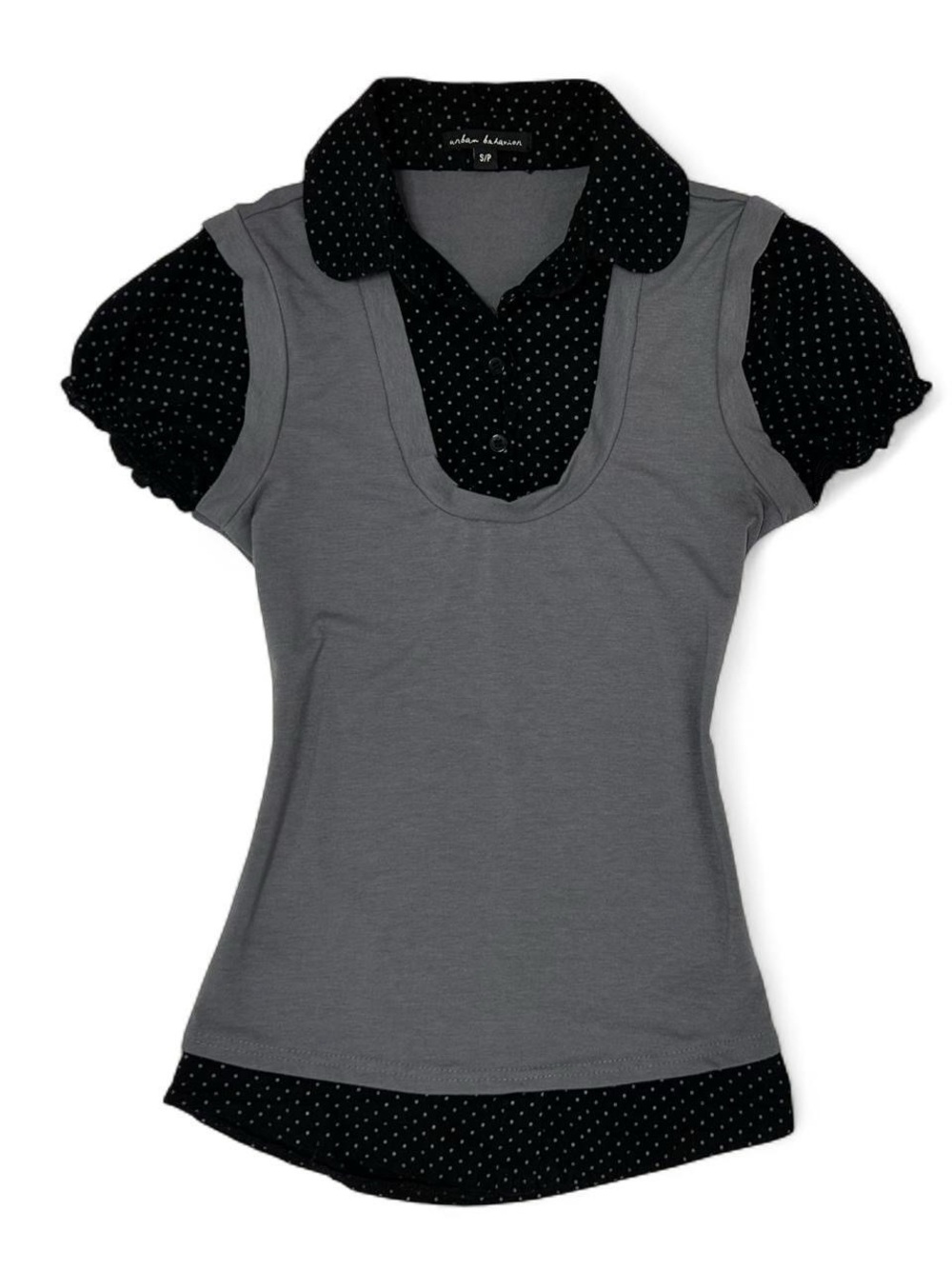 Y2K 2000s Dark Academia Preppy Grey & Black Faux-Layered Top by Urban Behaviour